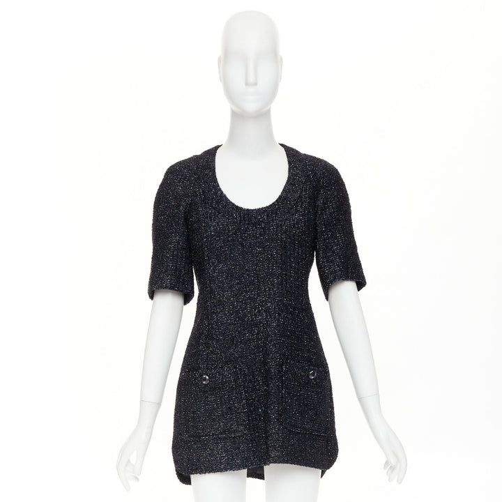 CHANEL 2013 shimmery lurex metallic knit scoop neck pocket shift dress FR40 M