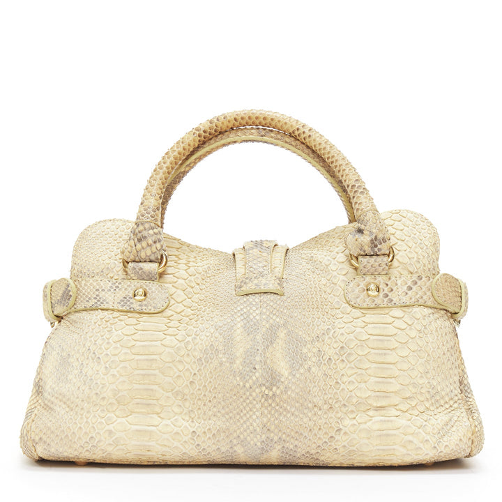 GIORGIO ARMANI beige scaled leather gold logo buckle side belt top handle bag
