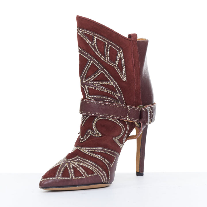 ISABEL MARANT Runway Blackson burgundy suede leather western cowboy boots EU36