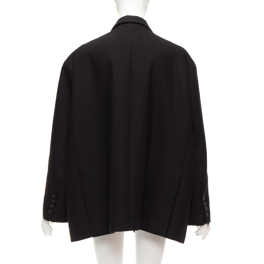 FRANKIE SHOP Bea black twill fabric oversized shoulder padded blazer