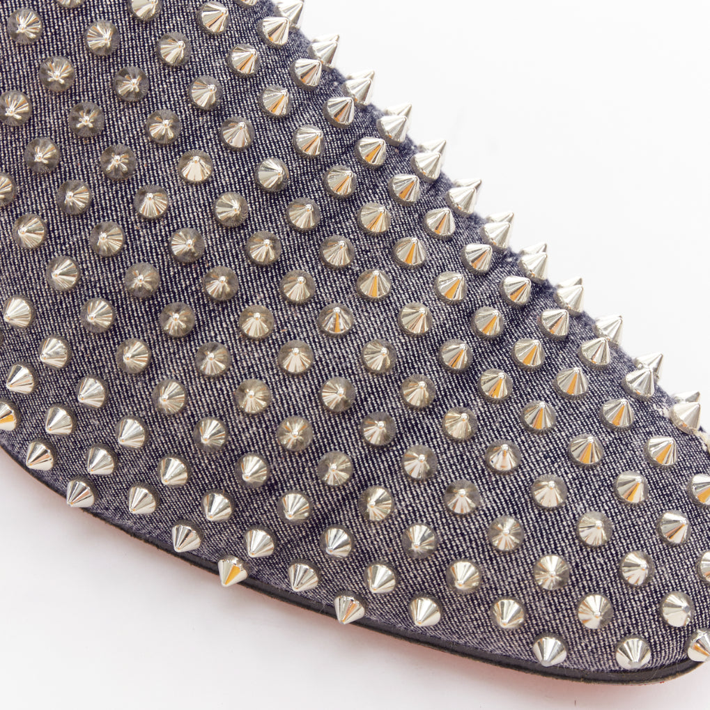 CHRISTIAN LOUBOUTIN Dandelion Spikes blue denim silver spike stud  loafer EU43