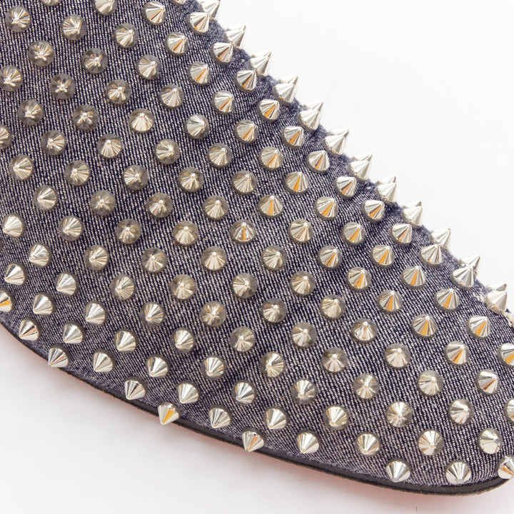 CHRISTIAN LOUBOUTIN Dandelion Spikes blue denim silver spike stud  loafer EU43