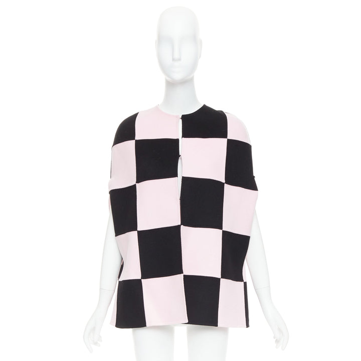 VALENTINO 2023 black pink checkered wool cashmere cape coat IT36 XXS