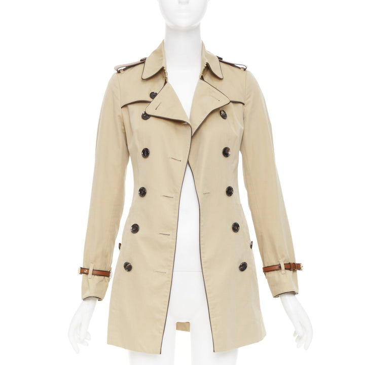 BURBERRY 2012 leather piped double breasted belted short trench coat IT36 XXS