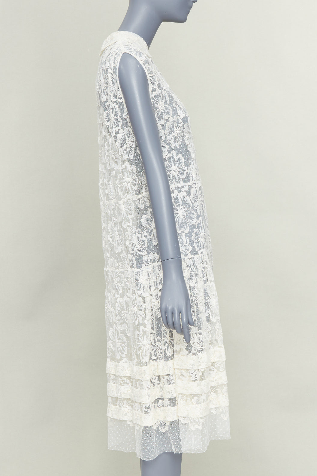 MIU MIU Vintage cream white floral lace polka dot mesh sheer midi dress IT40 S