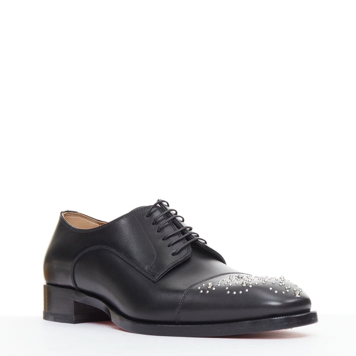 CHRISTIAN LOUBOUTIN Maltese black silver stud toe lace derby brogue EU42.5