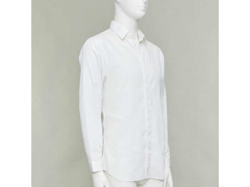 DIOR HOMME white cotton black scribble embroidered collar dress shirt EU39 M