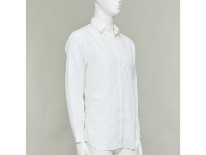 DIOR HOMME white cotton black scribble embroidered collar dress shirt EU39 M