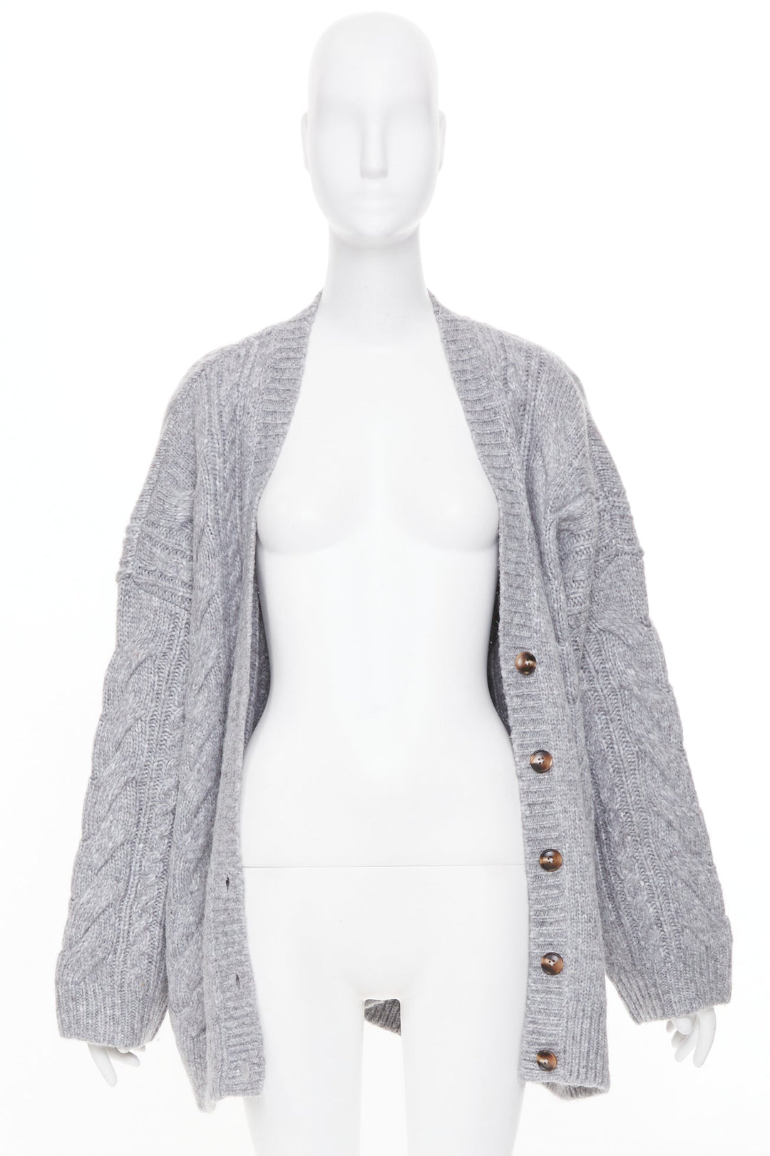 HELSA Serena grey oversized cable knit melange horn button chunky cardigan XS