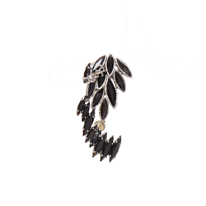 SAINT LAURENT 2021 silver YSL logo black crystal marquise climber earring
