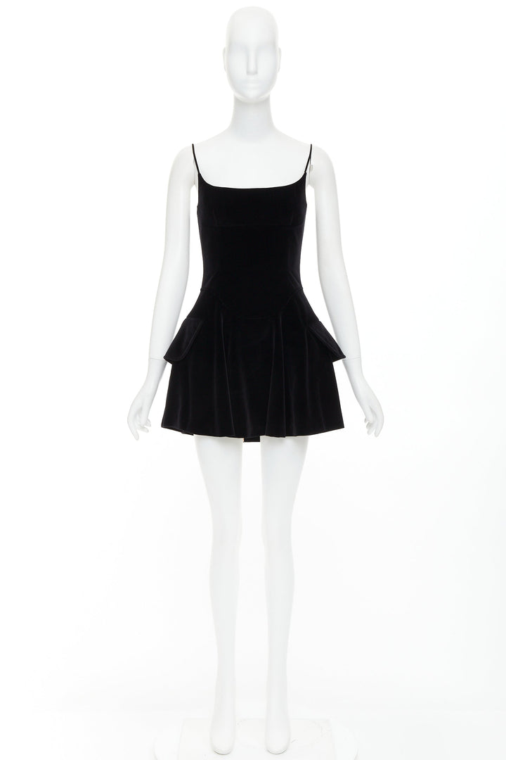 ALEXANDER WANG black cotton velvet corseted fit flared party dress US0 XS