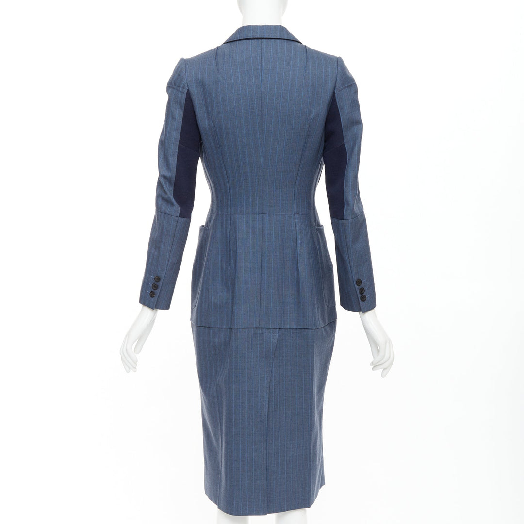 JUNYA WATANABE 2012 Runway blue wool pinstriped tromp loeil seam long coat S