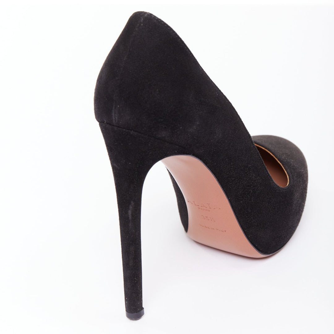 ALAIA black suede leather almond toe high heel court pumps EU35.5