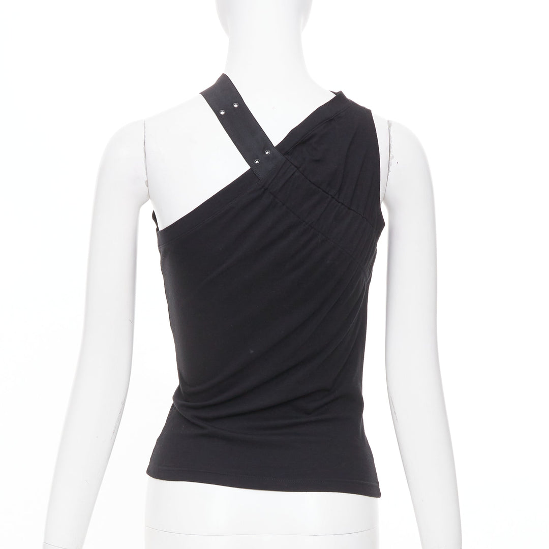 CHRISTIAN DIOR 2002 Runway John Galliano black asymmetric eyelet tank FR38 M