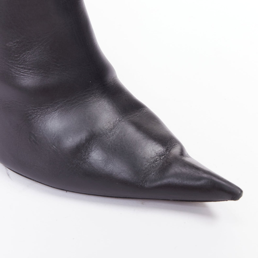 BALENCIAGA Hourglass black leather sculptural curved heel point ankle boots EU37