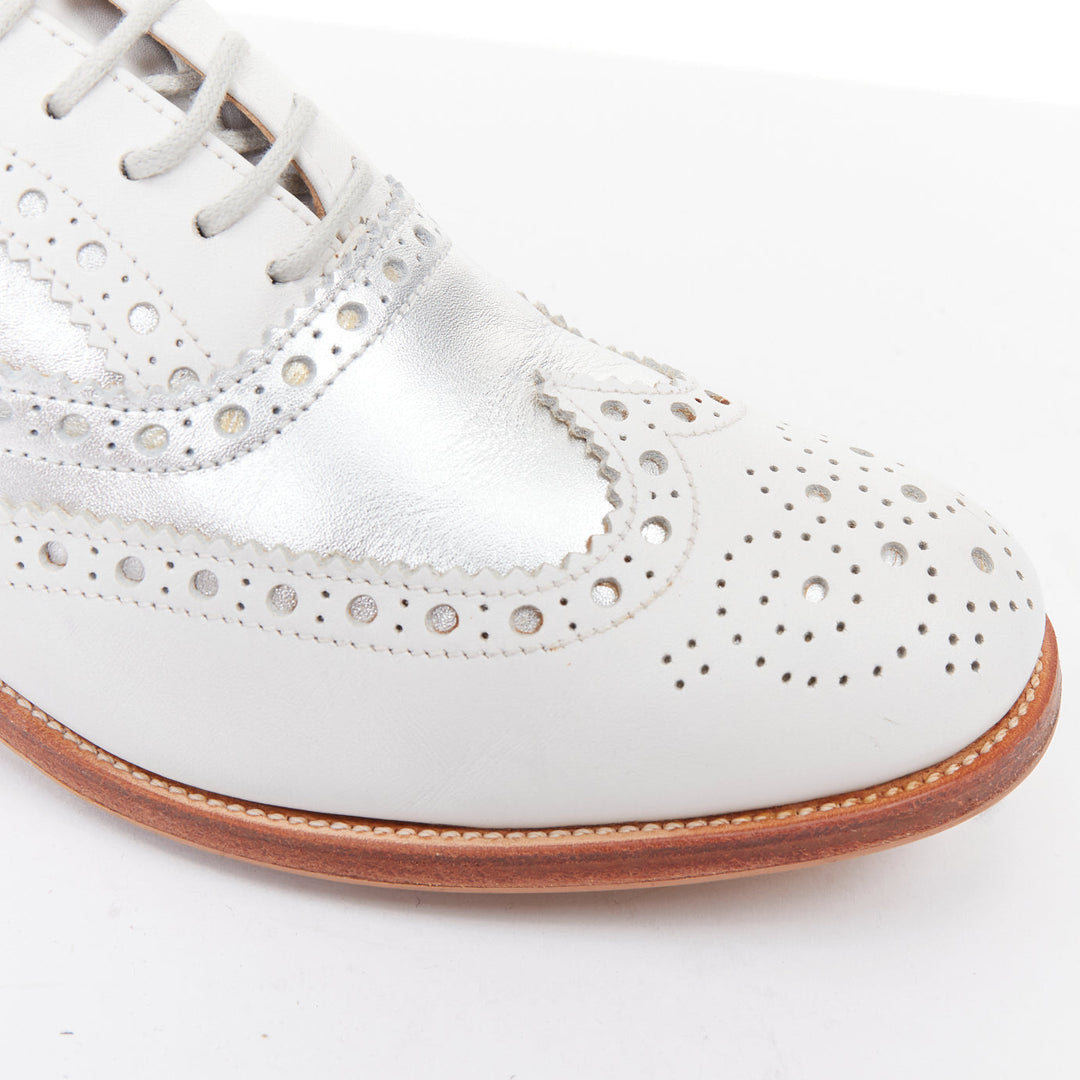 CHURCH'S Burwood white matte silver wingtip oxford brogues EU37.5