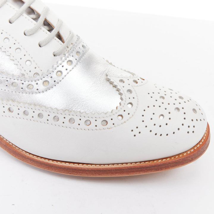 CHURCH'S Burwood white matte silver wingtip oxford brogues EU37.5