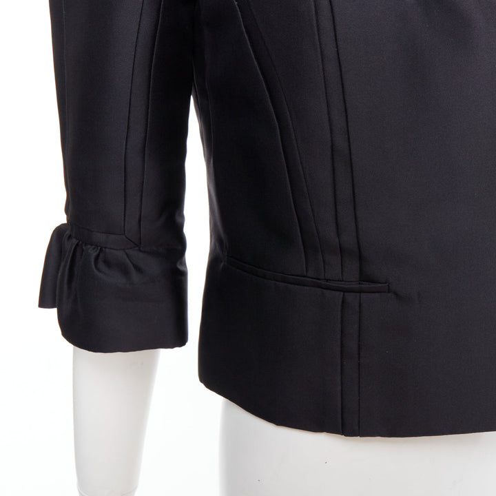 LOUIS VUITTON Marc Jacobs black silk pleated collar crop jacket FR34 XS