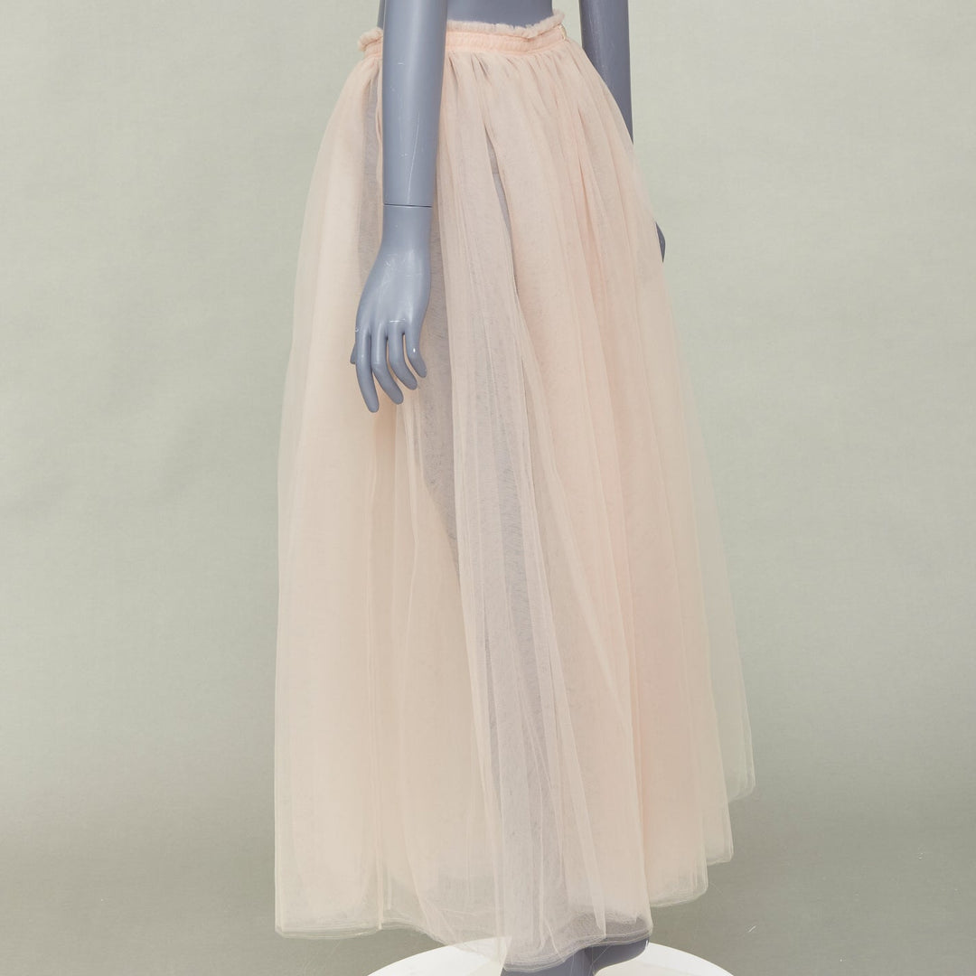 VALENTINO Blush Pink Pleated Layered Mesh Tulle black embroidered skirt IT40 S