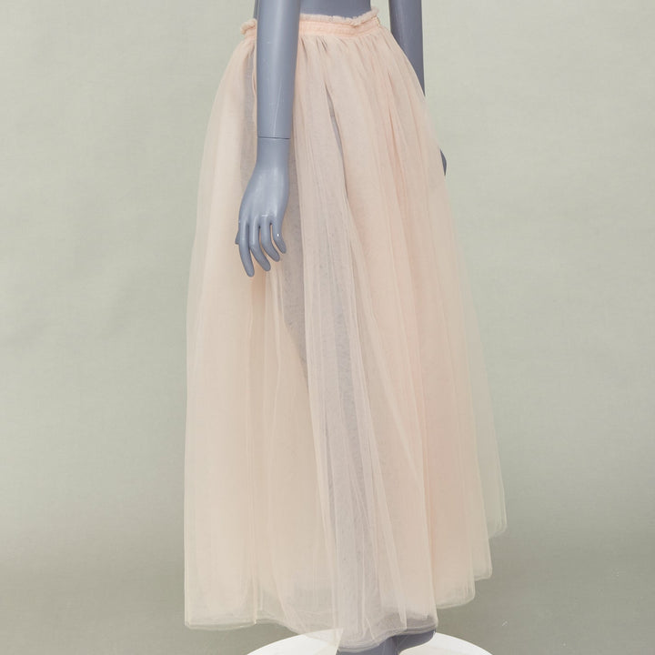 VALENTINO Blush Pink Pleated Layered Mesh Tulle black embroidered skirt IT40 S