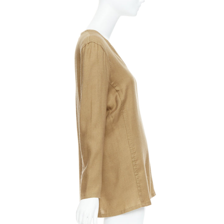 GIANFRANCO FERRE Vintage taupe cashmere silk v neck hand stitch tunic top IT42 M