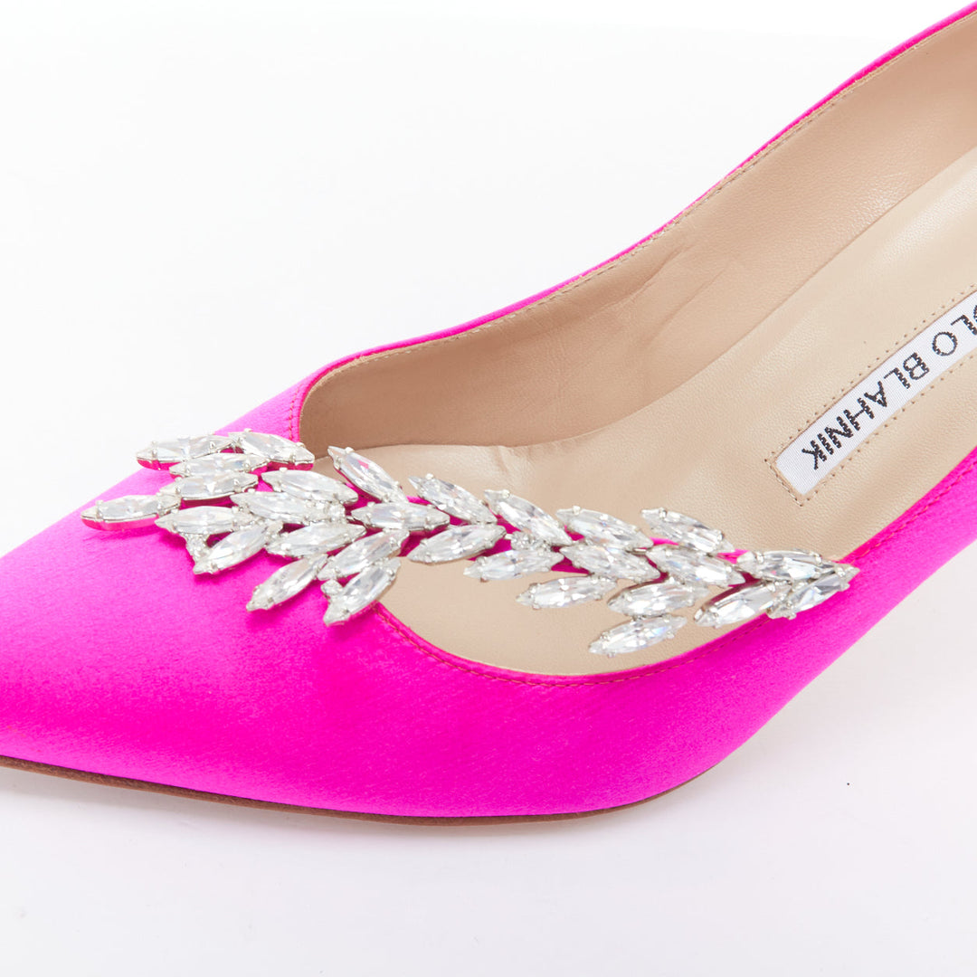 MANOLO BLAHNIK Nadira 75 hot pink satin silver crystal mid pumps EU39