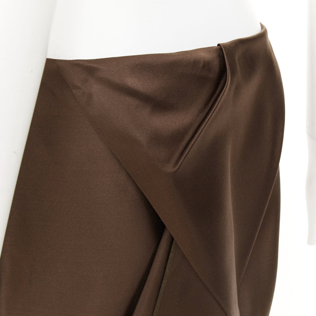 PRADA 2022 Runway brown silk satin origami trail train mini skirt IT40 S