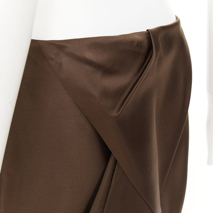 PRADA 2022 Runway brown silk satin origami trail train mini skirt IT40 S