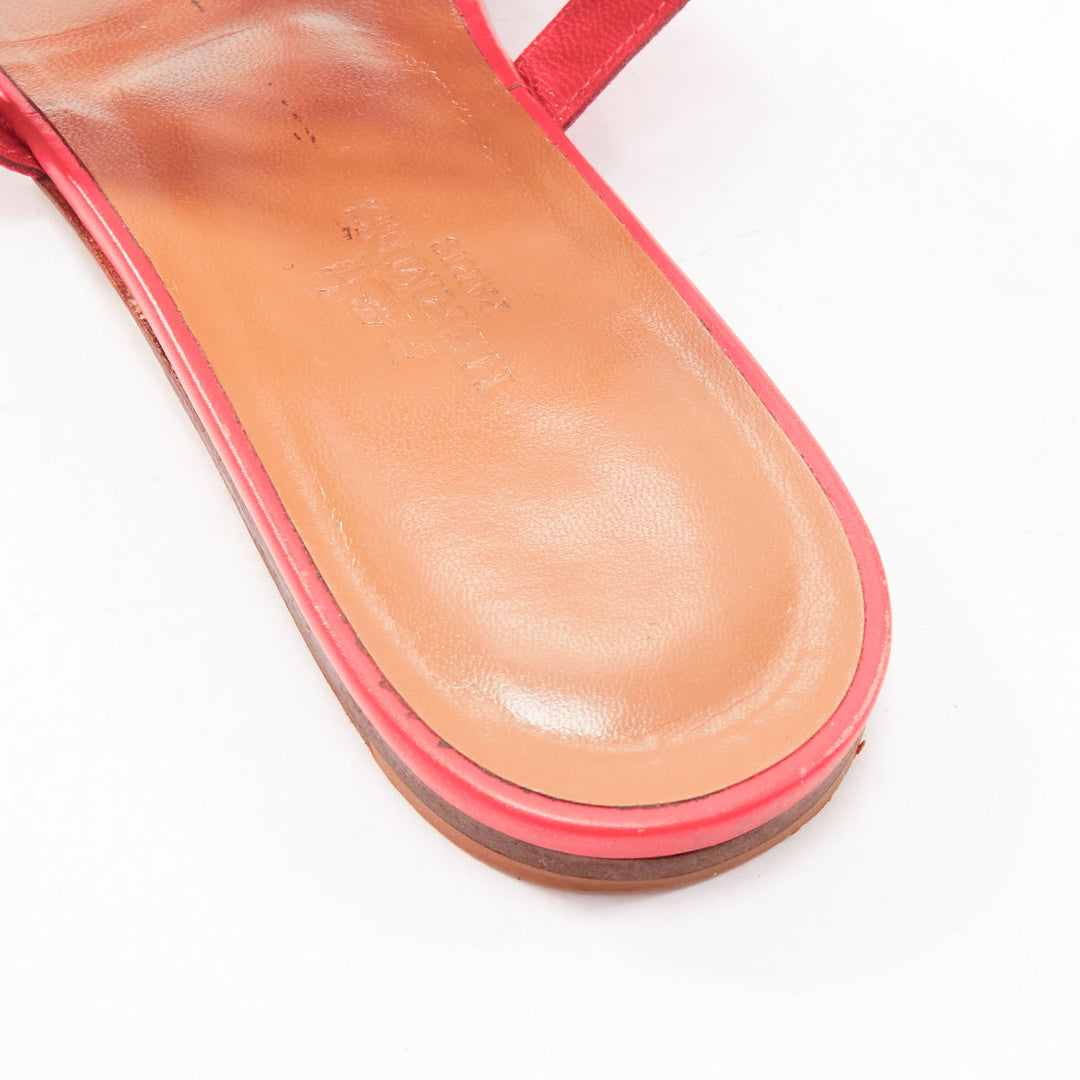 HERMES Nautilus coral red spiral cut out leather flat thong slippers EU35.5