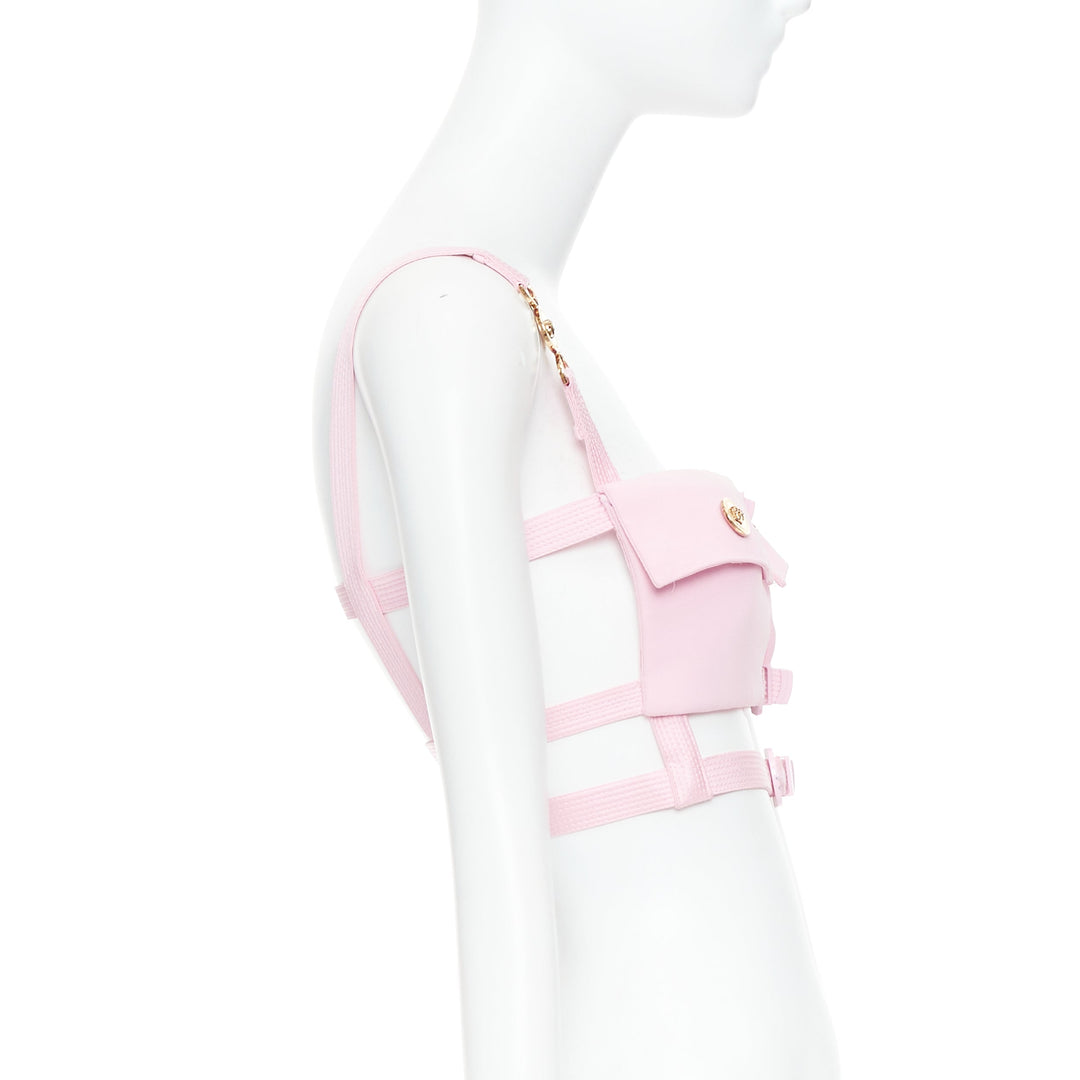 rare VERSACE Dua Lipa 2023 La Vacanza Runway pink bondage Enver top IT42 M