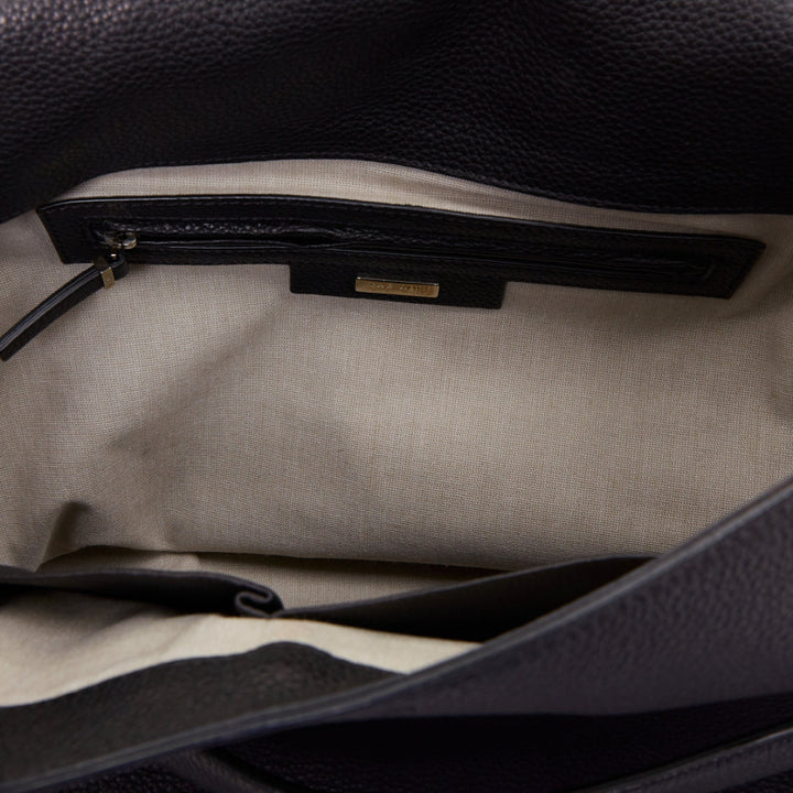 THE ROW Top Handle 14 black pebble leather loop through flap shoulder bag