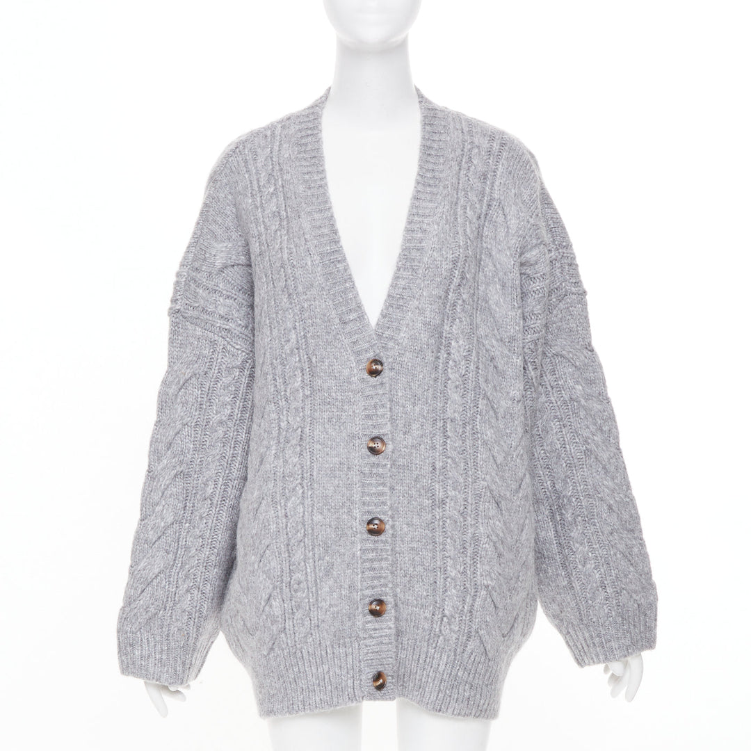 HELSA Serena grey oversized cable knit melange horn button chunky cardigan XS