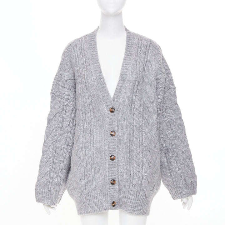 HELSA Serena grey oversized cable knit melange horn button chunky cardigan XS