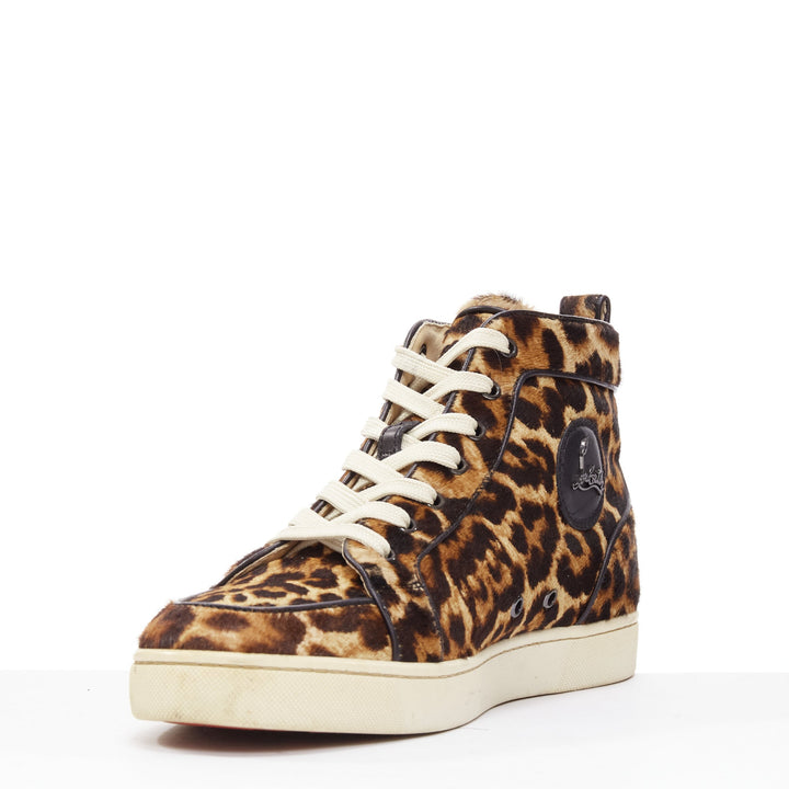 CHRISTIAN LOUBOUTIN Rantus Orlato brown leopard calf hair high top sneakers EU42