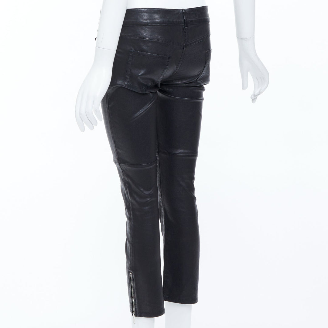 ISABEL MARANT black lambskin leather mid rise ankle zip skinny pants Sz1 XS