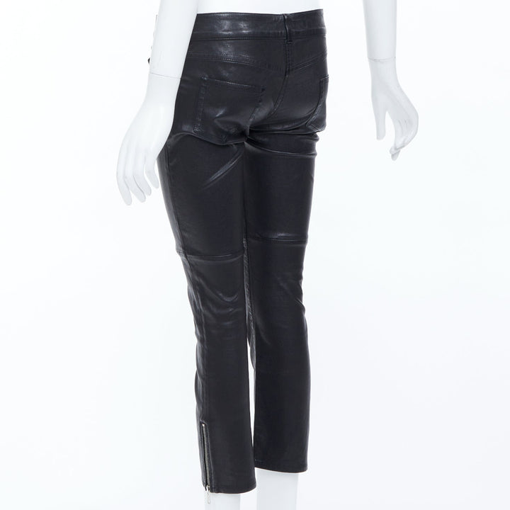 ISABEL MARANT black lambskin leather mid rise ankle zip skinny pants Sz1 XS