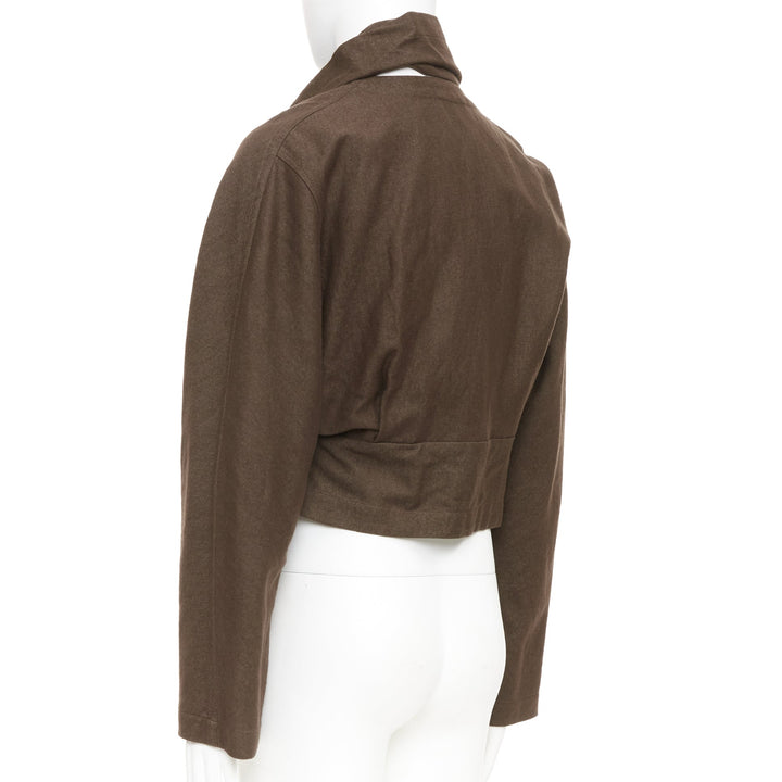 LEMAIRE draped wrapped cropped linen wool casual minimalist jacket FR44 XS