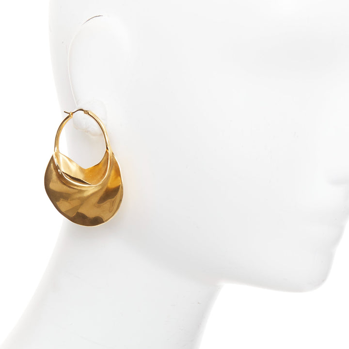 OLD CELINE Phoebe Philo 2018 Swirl Large Hoop gold tone brass hoop earrings Pair
