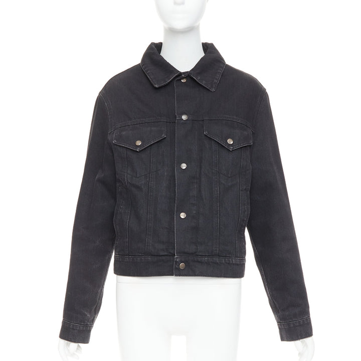 SAINT LAURENT 2018 black classic washed denim snap buttons trucker jacket M