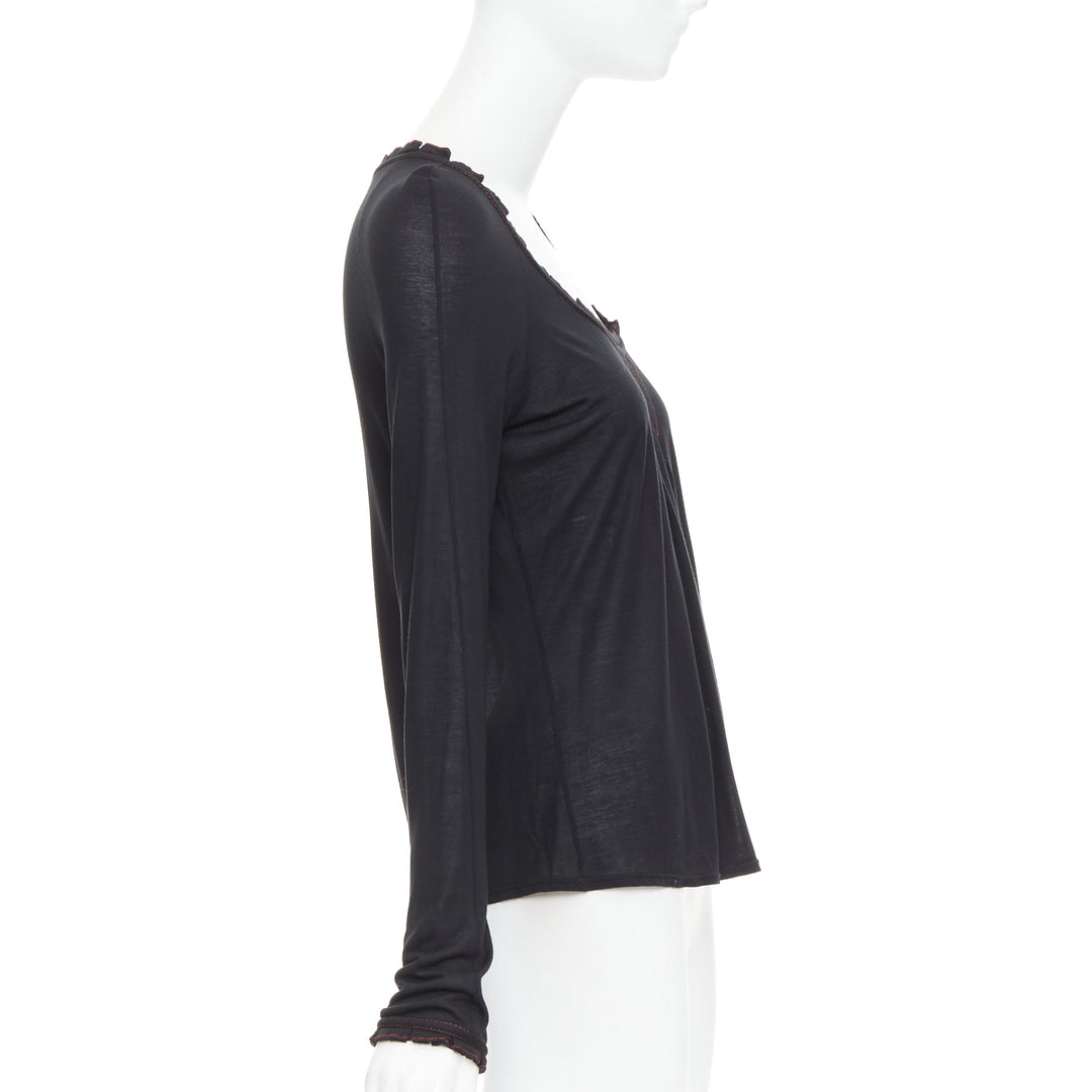 GUCCI 2006 Vintage black red overstitch nylon modal scoop neck plisse top M
