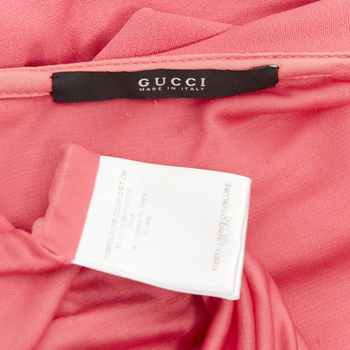 GUCCI 2007 pink viscose gold link buckle asymmetric drape wrapped midi dress M