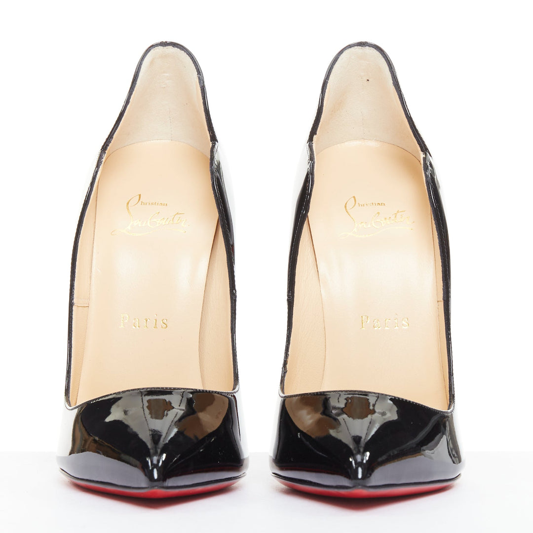 CHRISTIAN LOUBOUTIN Hot Chick 130 black patent scalloped topline pumps EU37.5