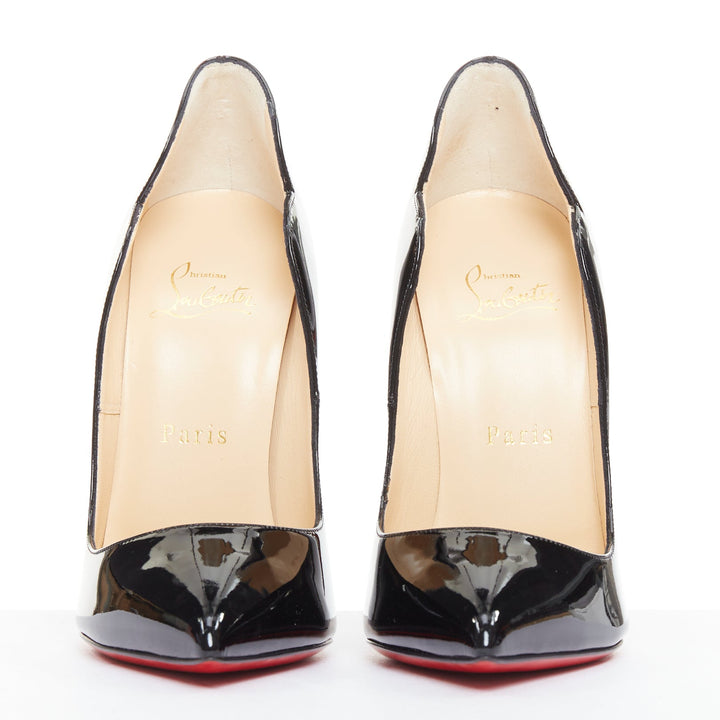 CHRISTIAN LOUBOUTIN Hot Chick 130 black patent scalloped topline pumps EU37.5