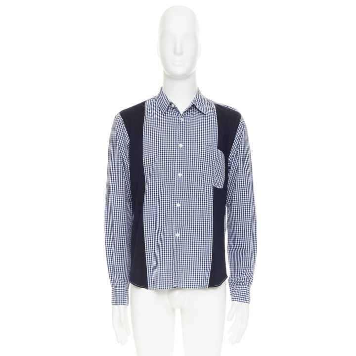 COMME DES GARCONS SHIRT 2010 white blue patchwork gingham cotton wool shirt L