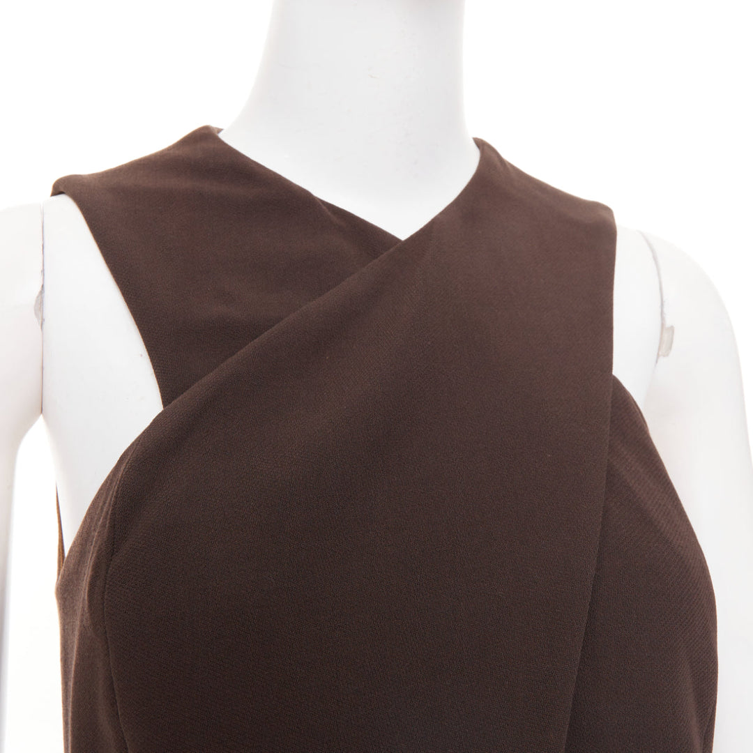 GIORGIO ARMANI Vintage brown wool longline cutout crossover vest top IT42 M