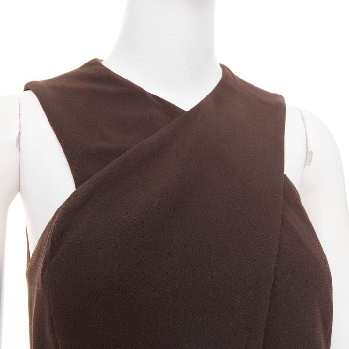 GIORGIO ARMANI Vintage brown wool longline cutout crossover vest top IT42 M