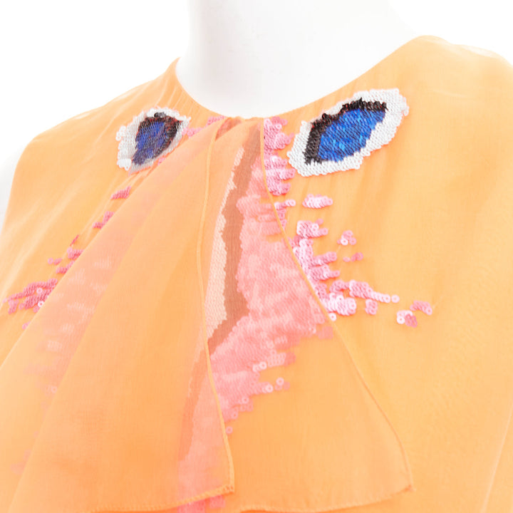 CHRISTIAN DIOR Raf Simons 2013 Runway orange sequin ruffle dress FR38 M