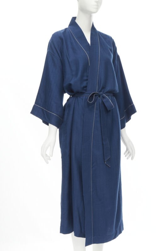 Female mannequin wearing Hermes Cashmere robe Blue Cashmere Women Coat in Size  L | Available at JHROP