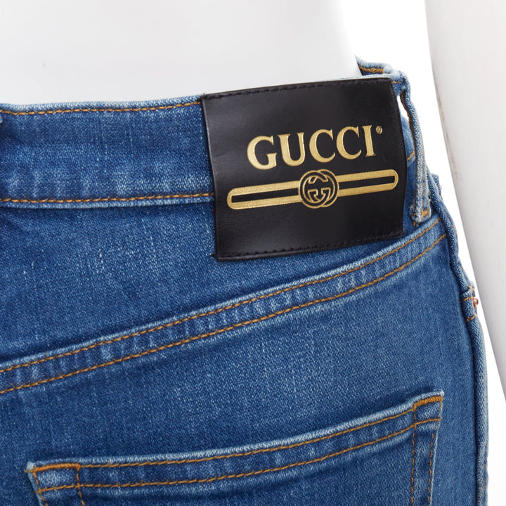 GUCCI Alessandro Michele 2021 red logo blue denim flared jeans 25"