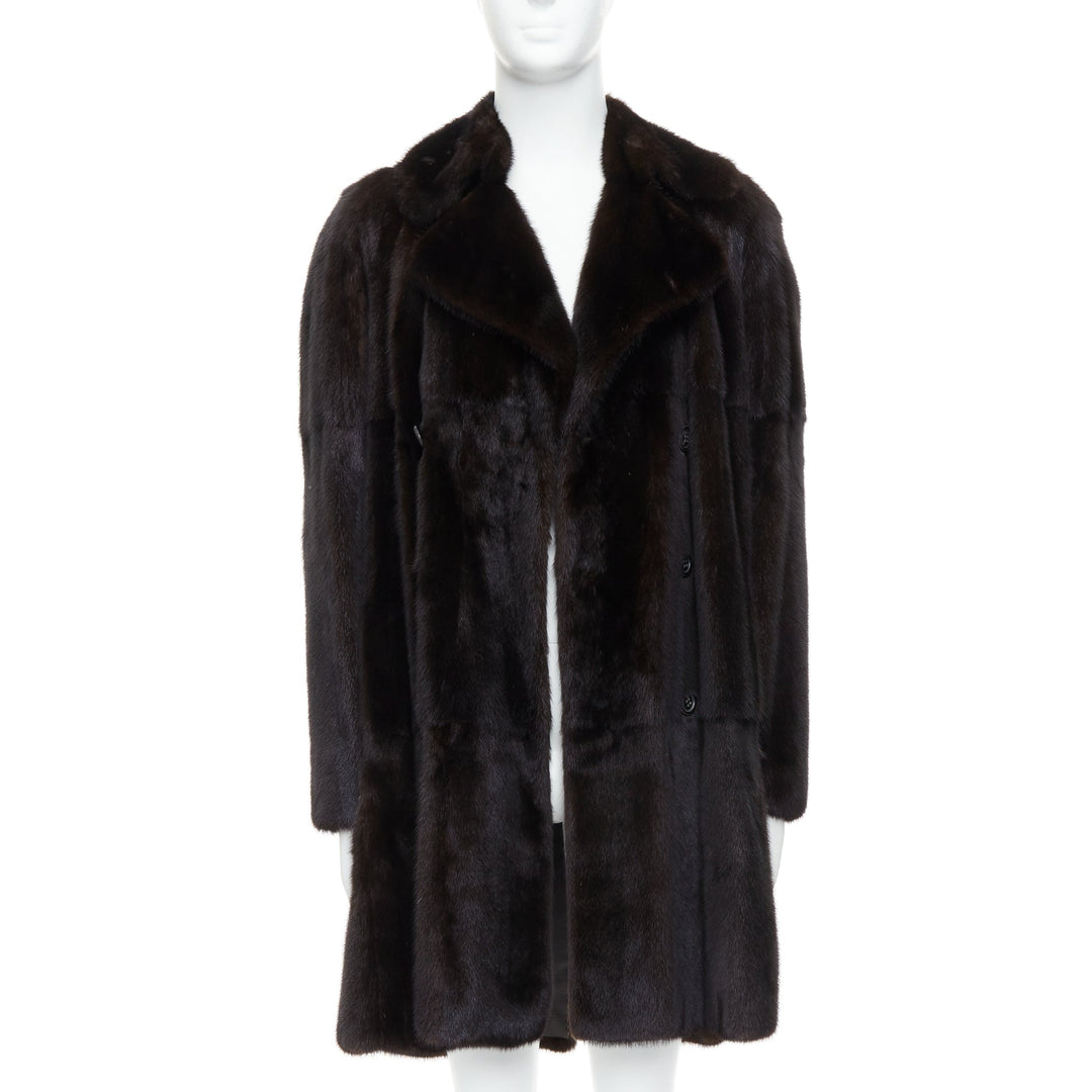 FENDI brown genuine fur Selleria double breasted belted coat IT48 M